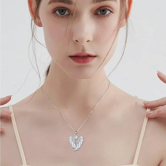 Sterling Silver Opal Angel Wing Necklace